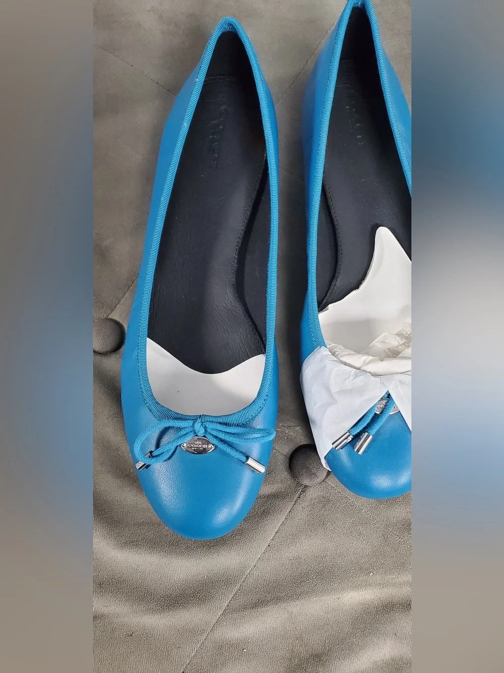 Coach Blue Leather Bow Ballet Flats